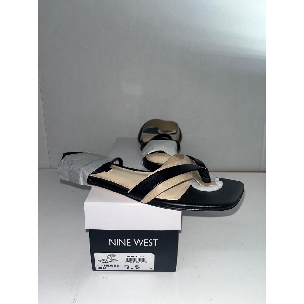 Nine West Women's News 3 Ankle Wrap Thong Strappy Sandals Black Size 7.5M